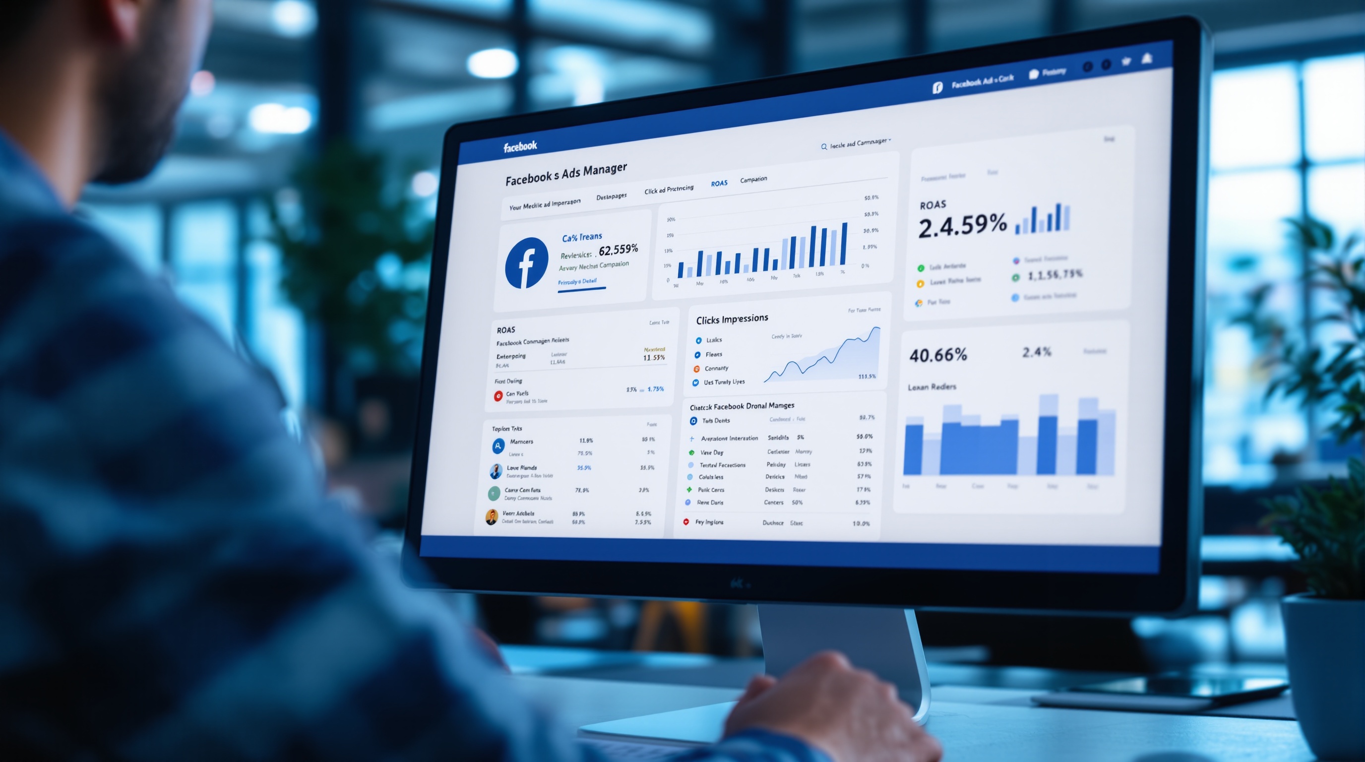Facebook Ads Manager dashboard showing campaign performance metrics