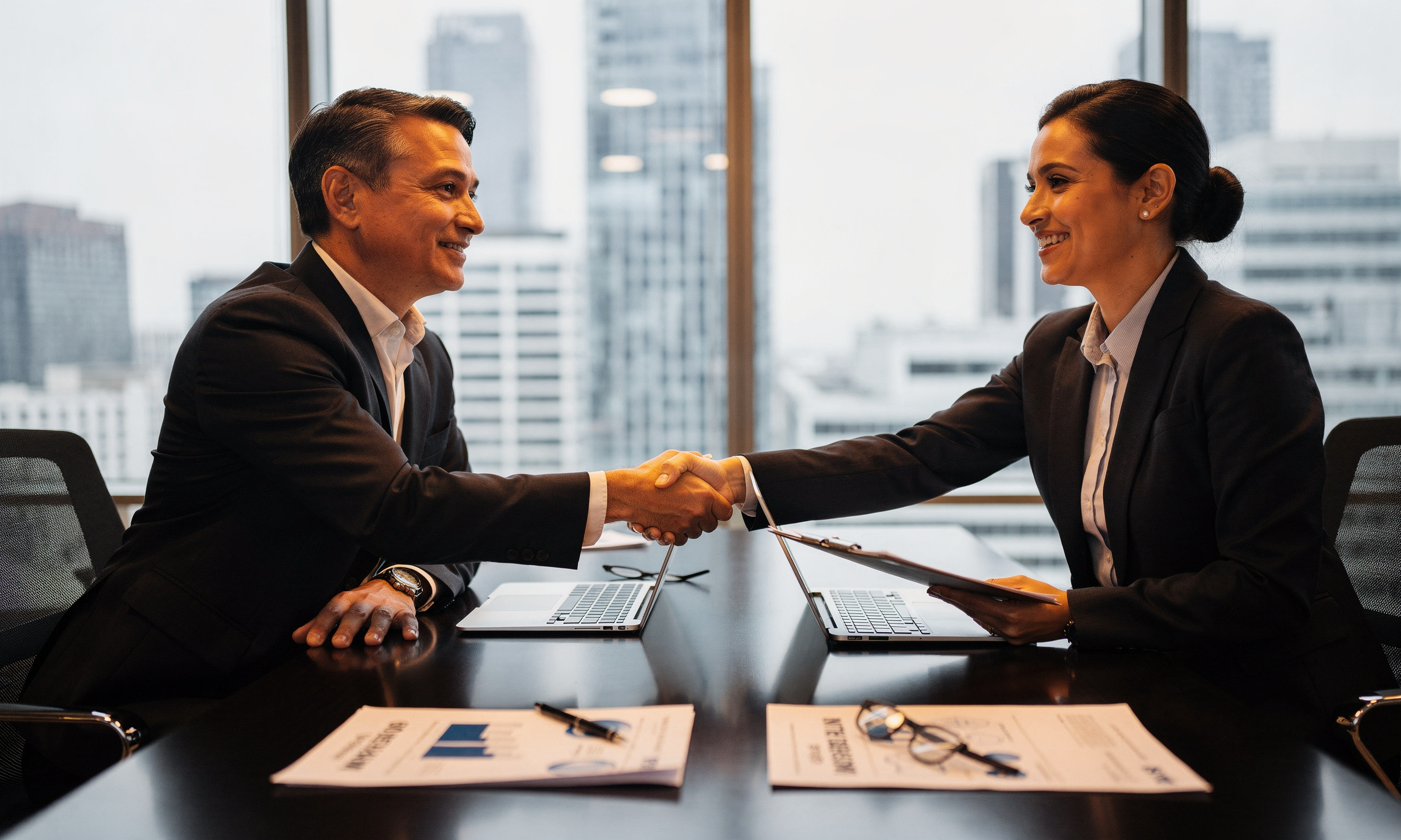 Business owner meeting with marketing agency professionals